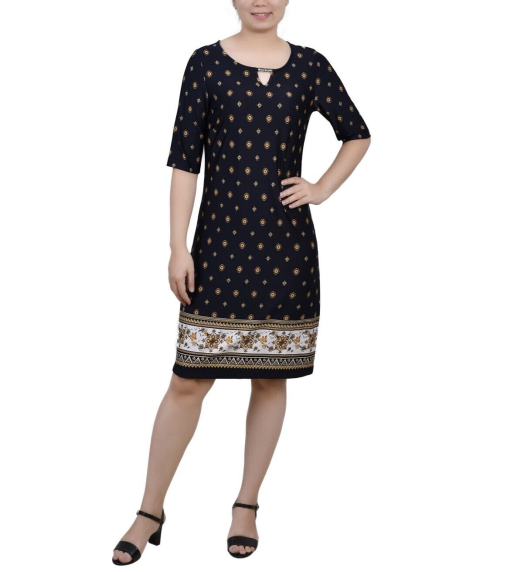 NY Collection Petites Womens Jersey Printed Shift Dress Size PL