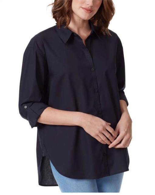 Gloria Vanderbilt Amanda Shirt Womens Adjustable Sleeves Oversized Blouse Size L