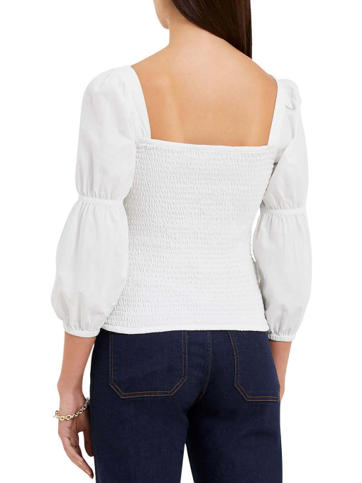 French Connection Rosanna Smocked Blouson Sleeve Top white 2 - Image 2