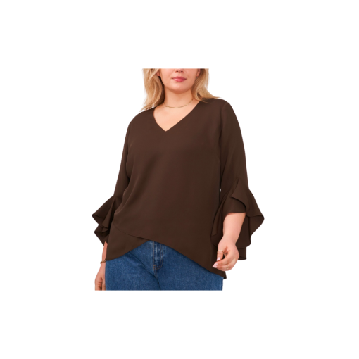 Vince Camuto Plus Size Flutter-Sleeve Top - French Roast size 1X