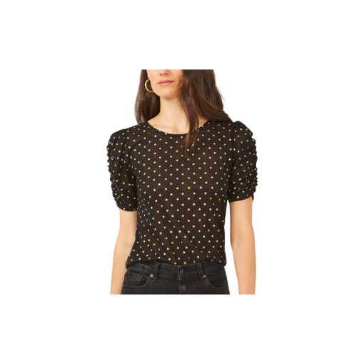 1.state Short Sleeve Ruffle Seam Crewneck Top - Rich Black L