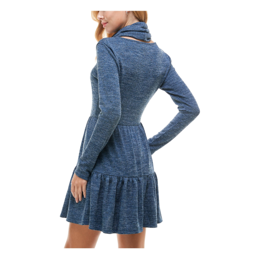 BEBOP Womens Blue Ruffled Tiered Long Sleeve Crew Neck Short Fit + Flare Dress Juniors L - Image 2