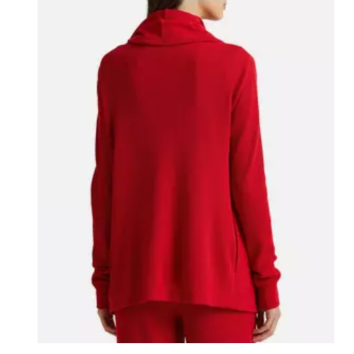 Lauren Ralph Lauren Womens Red Thermal Tie Hooded Waffle-knit Cardigan Long Sleeve Open Front Sweater M - All - Image 2