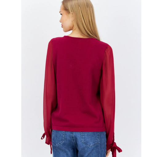 Cece Burgundy Chiffon Sleeve Sweater - Size M - Women's Tops