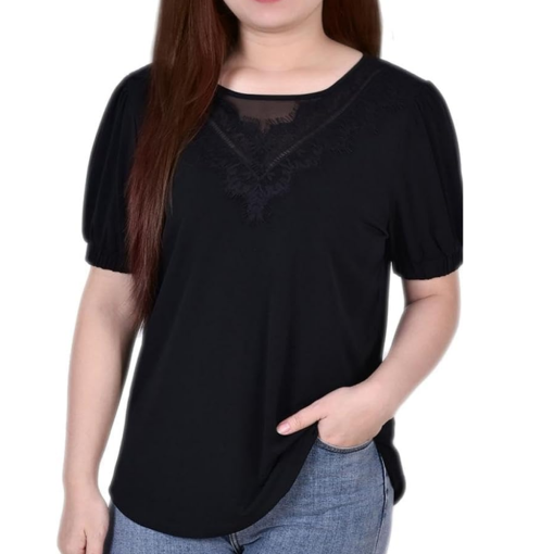 Cece Black Lace Trim Top - Plus Size Blouse - Women's Clothing