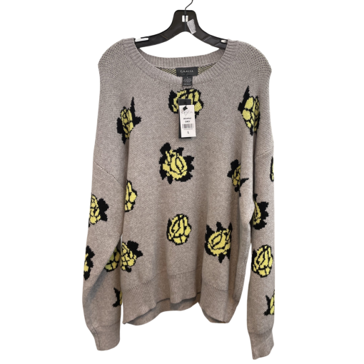 GRACIA Floral Sweater - Gray, L - Women's Knitwear