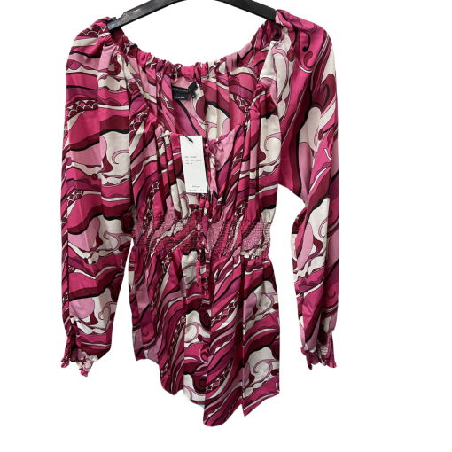 BCBG Maxazria Pink Print Blouse Medium - Women's Tops