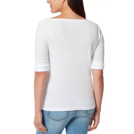 Gloria Vanderbilt White Boat Neck Tee - Medium - Women's Tops - Image 2