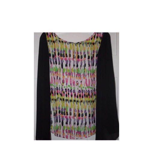 BCBG Maxazria XS Black Sleeve Print Blouse - Women's Top