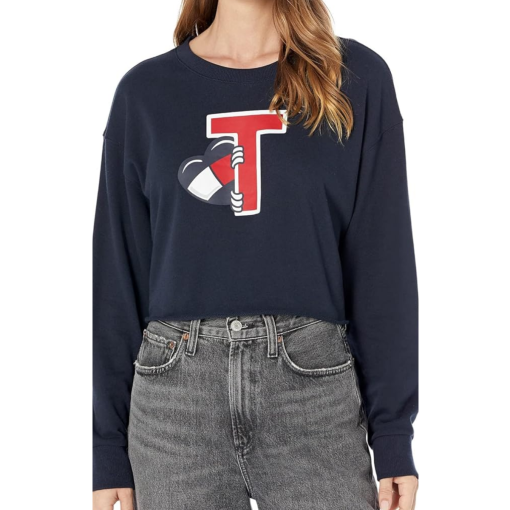 Tommy Jeans Women's Peeking Heart French Terry Cropped Sweatshirt - Sky Captain Size L