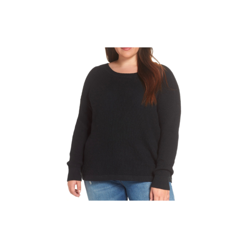 Plus Size Women's 1.state Lace-up Back Waffle Stitch Sweater, Size 2X - Black