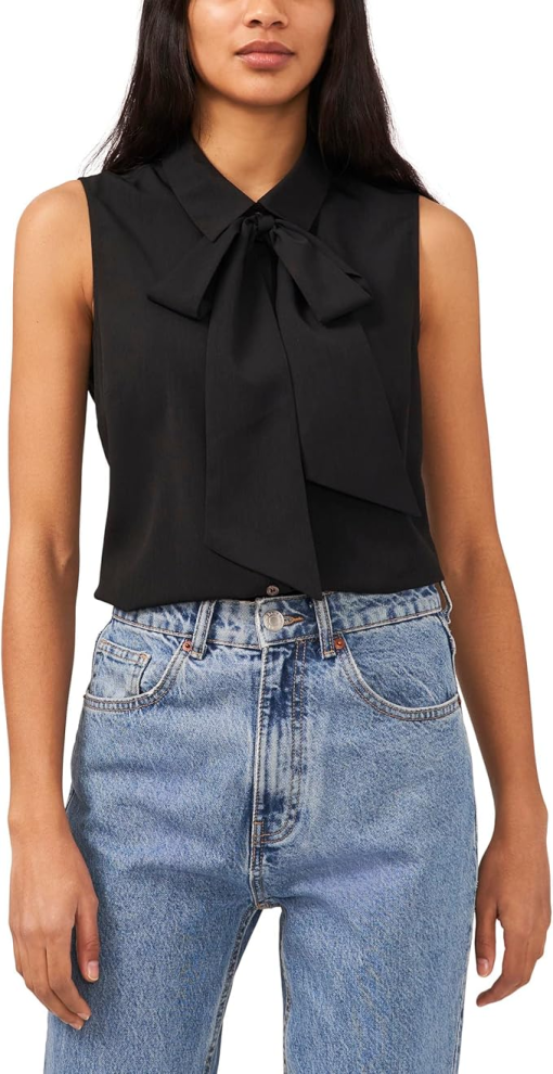 CeCe Sleeveless Bow Blouse Women's Clothing Rich Black : LG, Jersey/Polyester