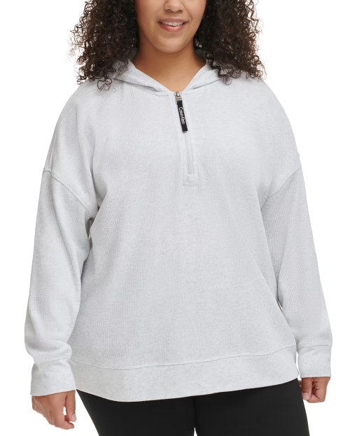 Calvin Klein Performance Plus Size Thermal Quarter-Zip Hoodie - Optic Heather size 2x