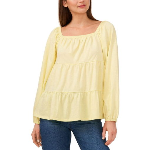 Riley & Rae Womens Tiered Square-Neck Pullover Top yellow S