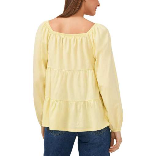 Riley & Rae Womens Tiered Square-Neck Pullover Top yellow S - Image 2