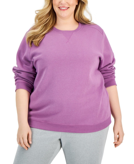 Karen Scott Plus Size Crewneck Sweatshirt, Created for Macy's - Plum Rosette 3X