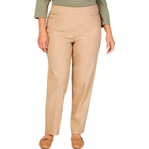 Alfred Dunner Plus Size Classic Allure Tummy Control Pull-on Short Length Pants - Tan-24W