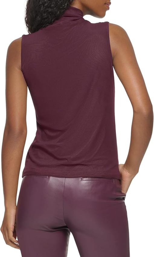 Calvin Klein Women's Sleeveless Mesh Mock Neck Top - Port chocolate XS - Image 2