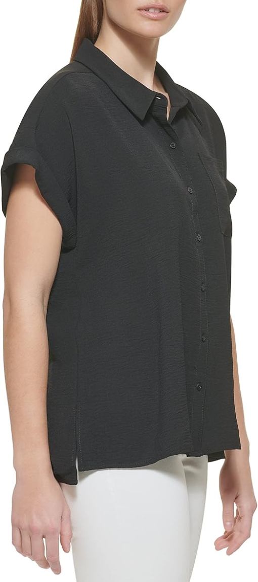 Calvin klein Womens Collared Solid Button-Down Top black XS - Image 3