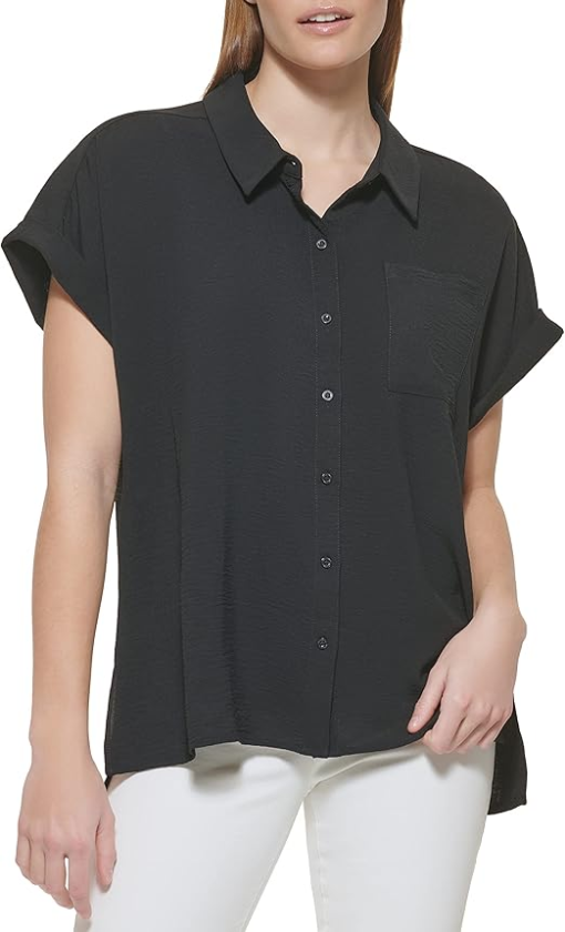 Calvin klein Womens Collared Solid Button-Down Top black XS