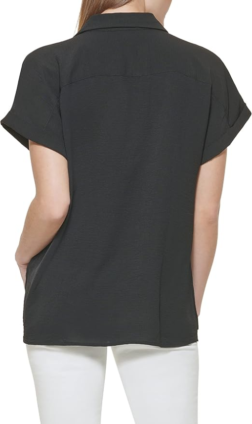 Calvin klein Womens Collared Solid Button-Down Top black XS - Image 2