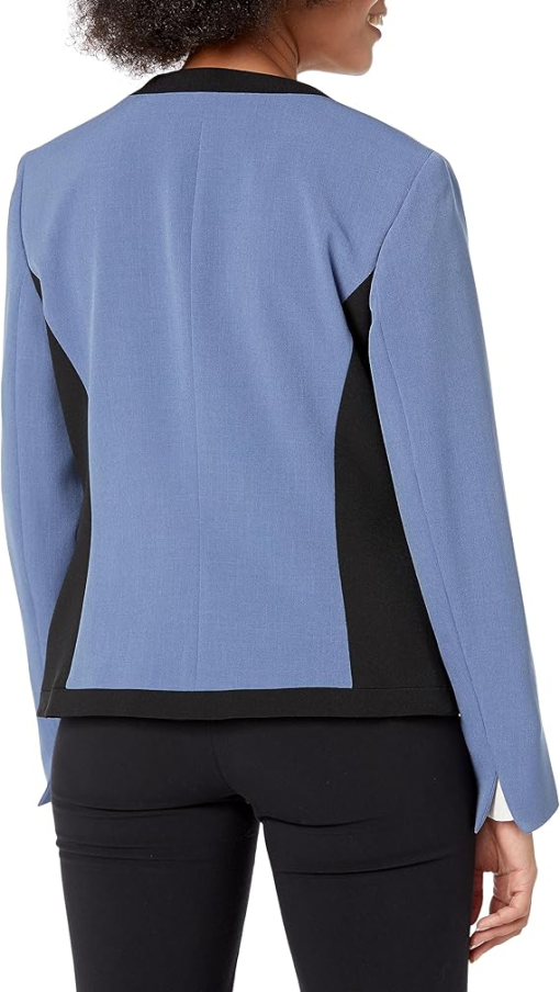 Kasper Plus Size Stretch Crepe Framed Open-Front Jacket - Blue Heron/black 24W - Image 2