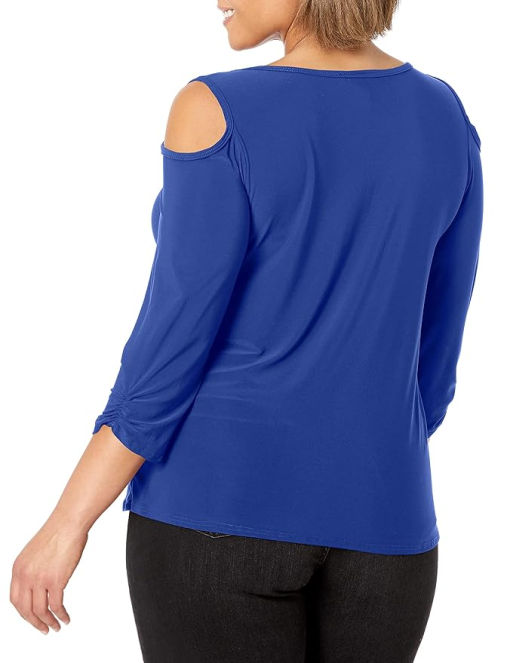 JM Collection Women S Cold Shoulder Top Blue Size Large - Image 2