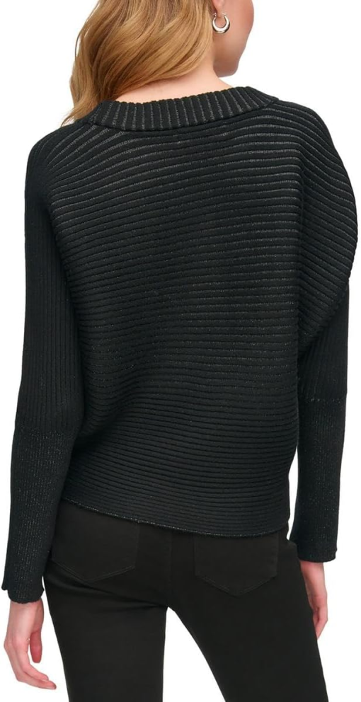 DKNY Jeans Womens Ribbed Dolman Sleeves Pullover Sweater black XS - Image 2