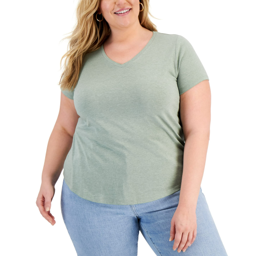 Style & Co Plus Size Green V-Neck Tee - Women's Tops - 1X