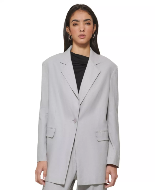 DKNY Light Gray Linen Blazer XS - Women's Business Suit Jacket