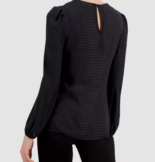 Kasper Petite Black Houndstooth Blouse - Long Sleeve Top - PS - Image 2