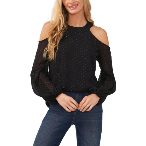 CeCe Black Cold Shoulder Blouse - Small - Women's Tops