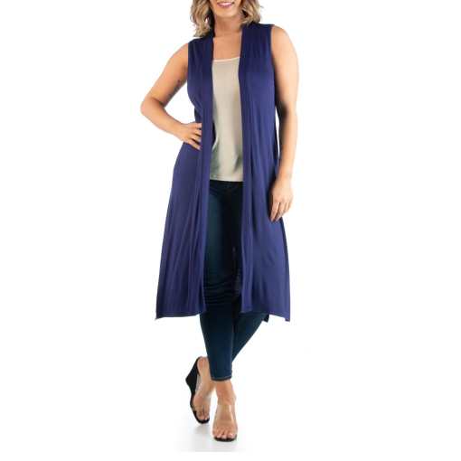 24 Seven Navy Plus Size Long Vest Cardigan - Women's Outerwear