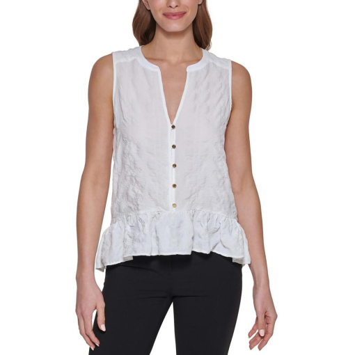 DKNY White Sleeveless Blouse XXL - Women's Ruffle Top