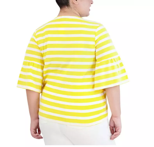 Jones New York Plus Yellow Striped Top - Women's Blouse - 2X - Image 2