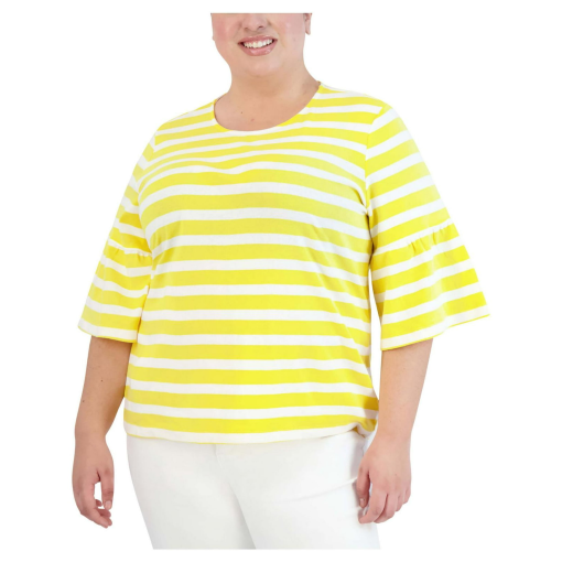 Jones New York Plus Yellow Striped Top - Women's Blouse - 2X