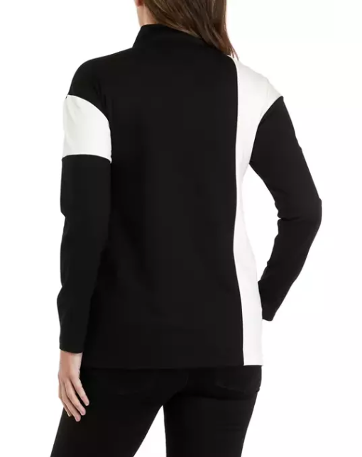 Anne Klein Plus Size Black & White Mock Neck Sweater - Tops - Image 2