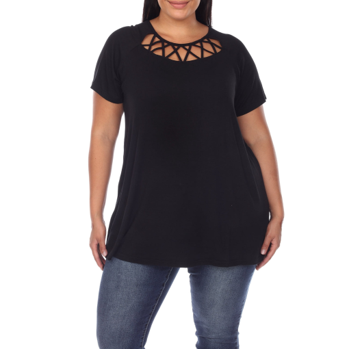 White Mark Black Criss Cross Neckline Plus Size Top - 3XL