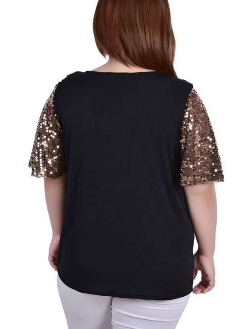 Ny collection Petites Womens Sequined Poncho Pullover Top black PS - Image 2