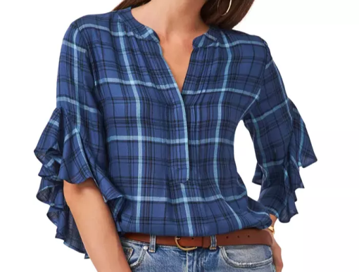 VINCE CAMUTO Plus Womens Plaid Pullover Top Size 3X