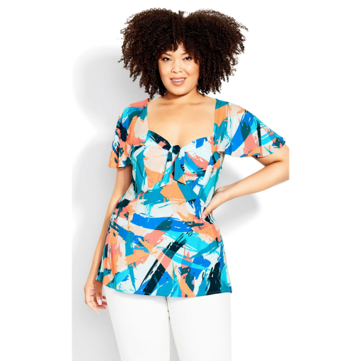 Loralette Kata Print Top - Blue Brushstroke 27/28