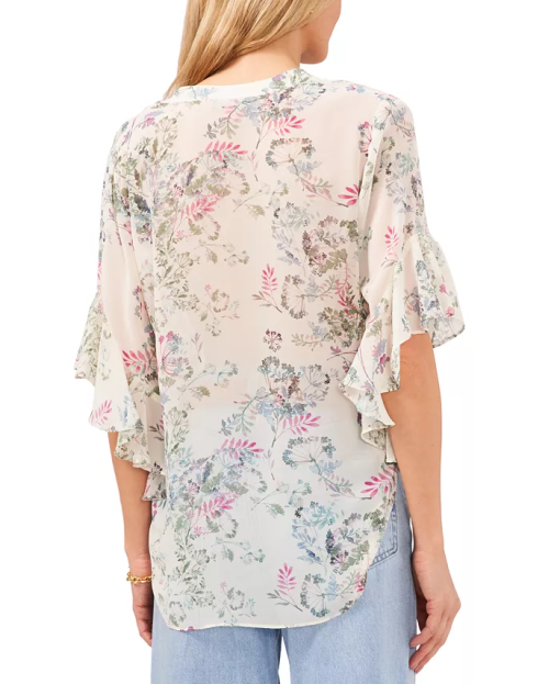 Vince Camuto Breezy Dandelion Print Flutter Sleeve Blouse in New Ivory at Nordstrom, Size Small - Image 2