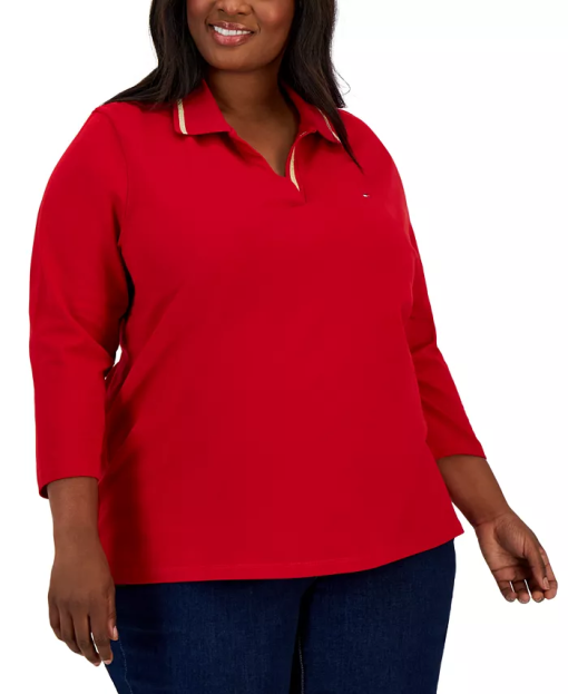 Tommy Hilfiger Plus Size Johnny-Collar Polo Shirt - Scarlet 2X