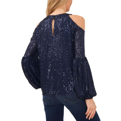 CeCe Womens Sequined Cold Shoulder Blouse Size XL - Image 2