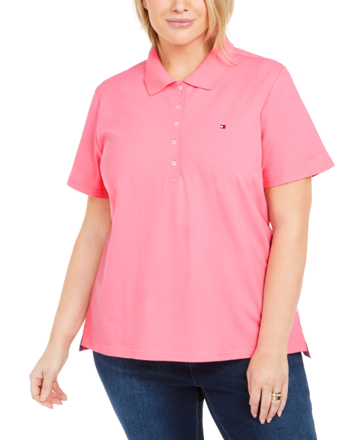 Tommy Hilfiger Plus Size Short-Sleeve Polo Shirt - Peony Size 1X