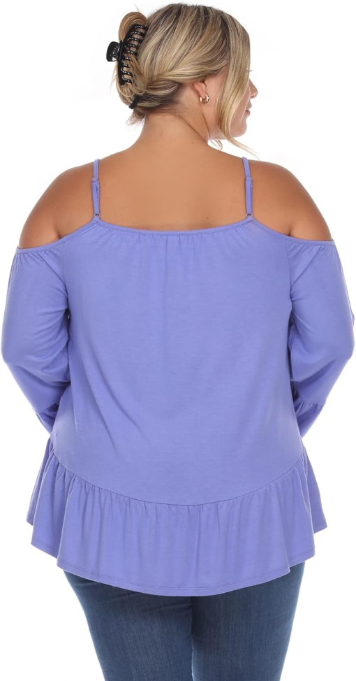 PS1352-09-3X Plus Size Cold Shoulder Ruffle Sleeve Top, Purple - 3X - Image 2