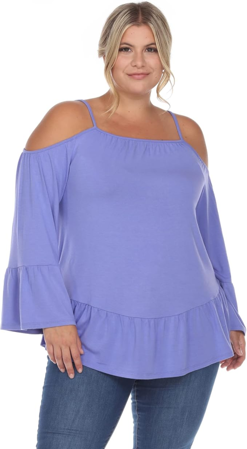 PS1352-09-3X Plus Size Cold Shoulder Ruffle Sleeve Top, Purple - 3X