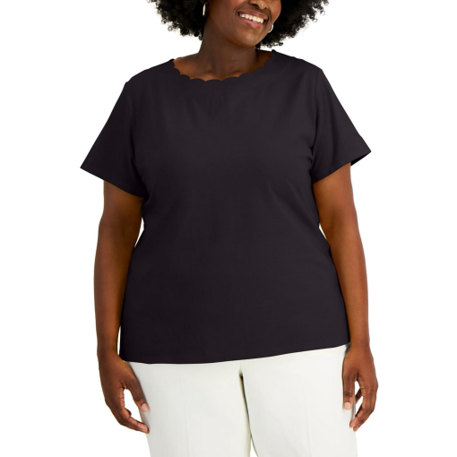 Anne Klein Plus Size Scalloped T-Shirt navy 3X