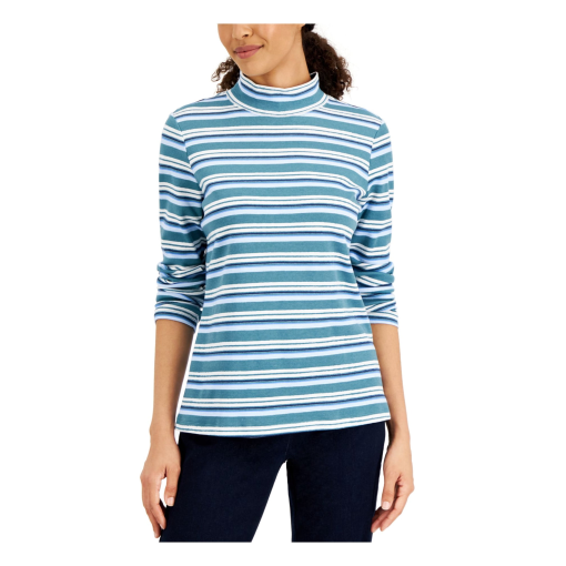 Karen Scott Women's Desert Stripe Mock-Neck Top, Created for Macy's XL