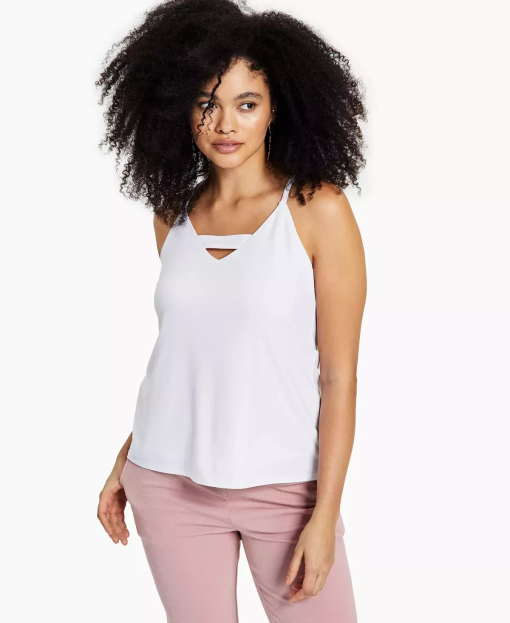 Bar Iii Petite Zip-Back Top, Created for Macy's - Bright White Size PXL